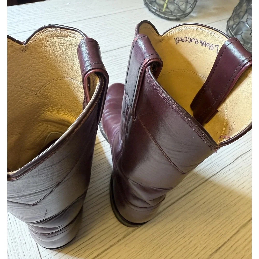 Justin Vintage Roper Boots Women's / Kids 4 B Made In‎ USA L3068 Maroon Leather